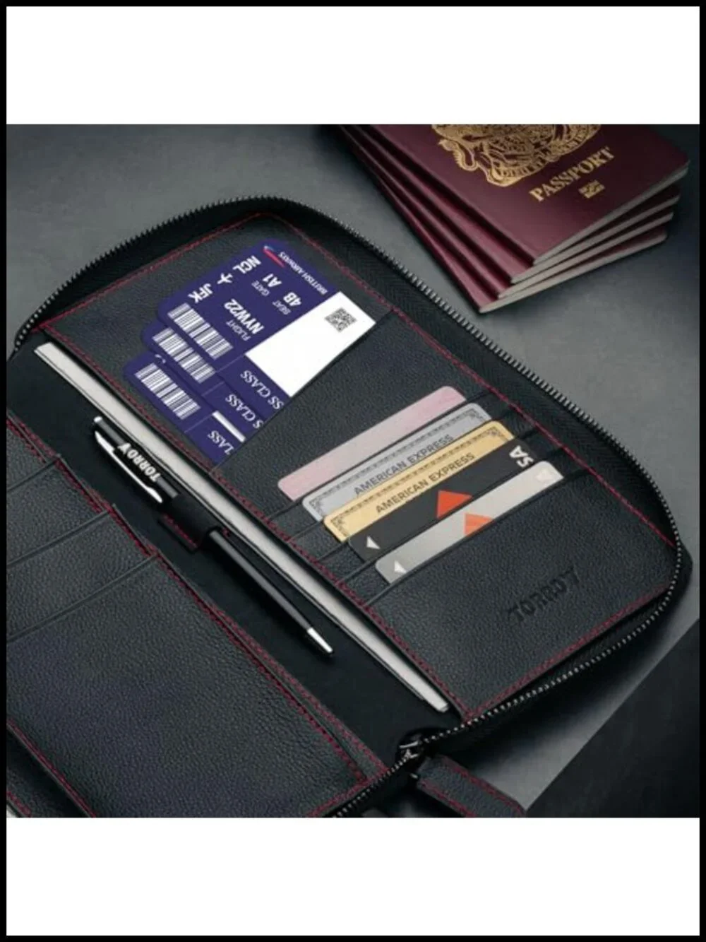 Premium Leather Family Travel Wallet RFID Blocking Passport Holder Organizer